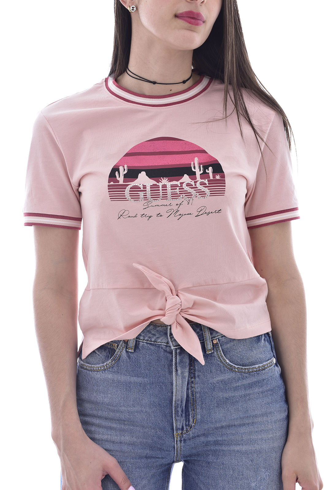 Tee-shirt rose printé strass Guess - W1GI0T 