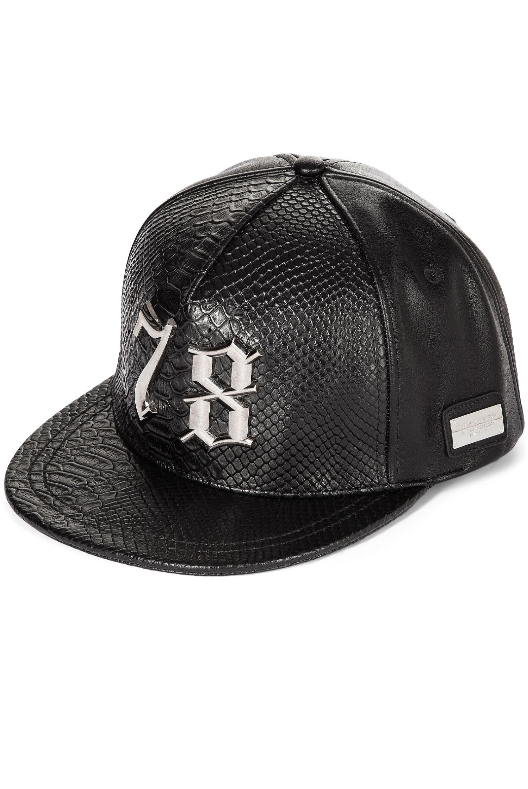 Casquette Noire imitation Cuir Mac0119 Effet Croco Philipp Plein