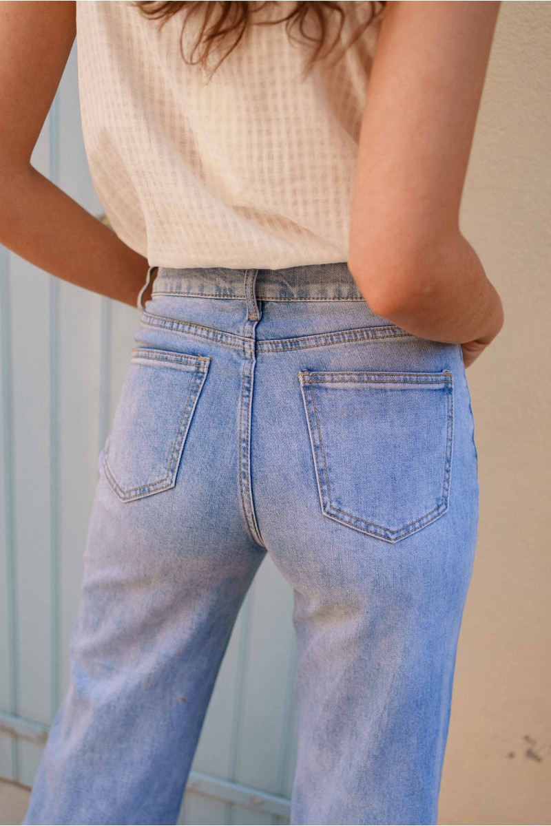 Jeans Bleu Taille Haute Évasé Denim
