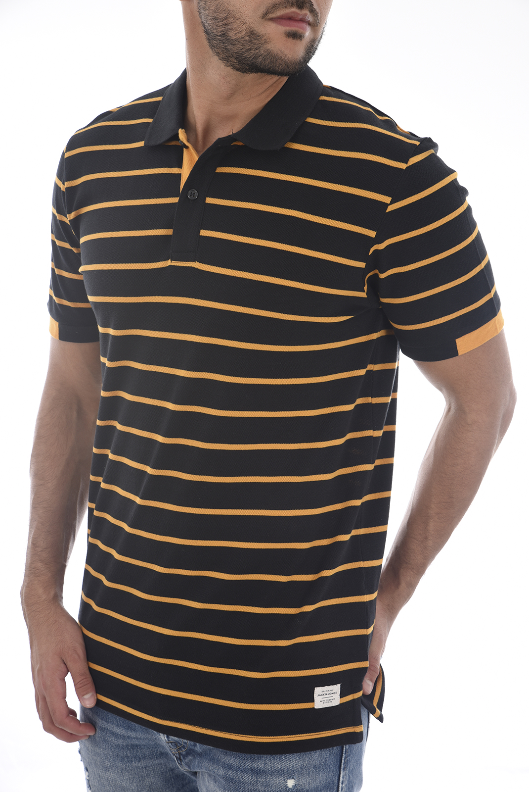 Polo noir à rayures homme - Jack & Jones Stripe 