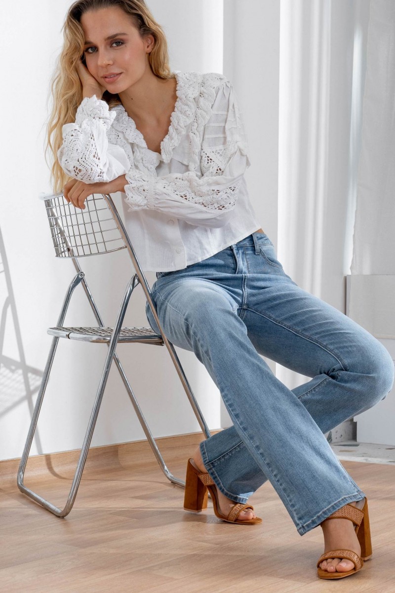 Jeans Bootcut Regular Bleu Taille Haute