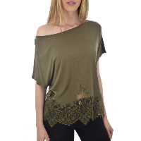 Tee-shirt vert e lin dentel femme - Guess W92p82