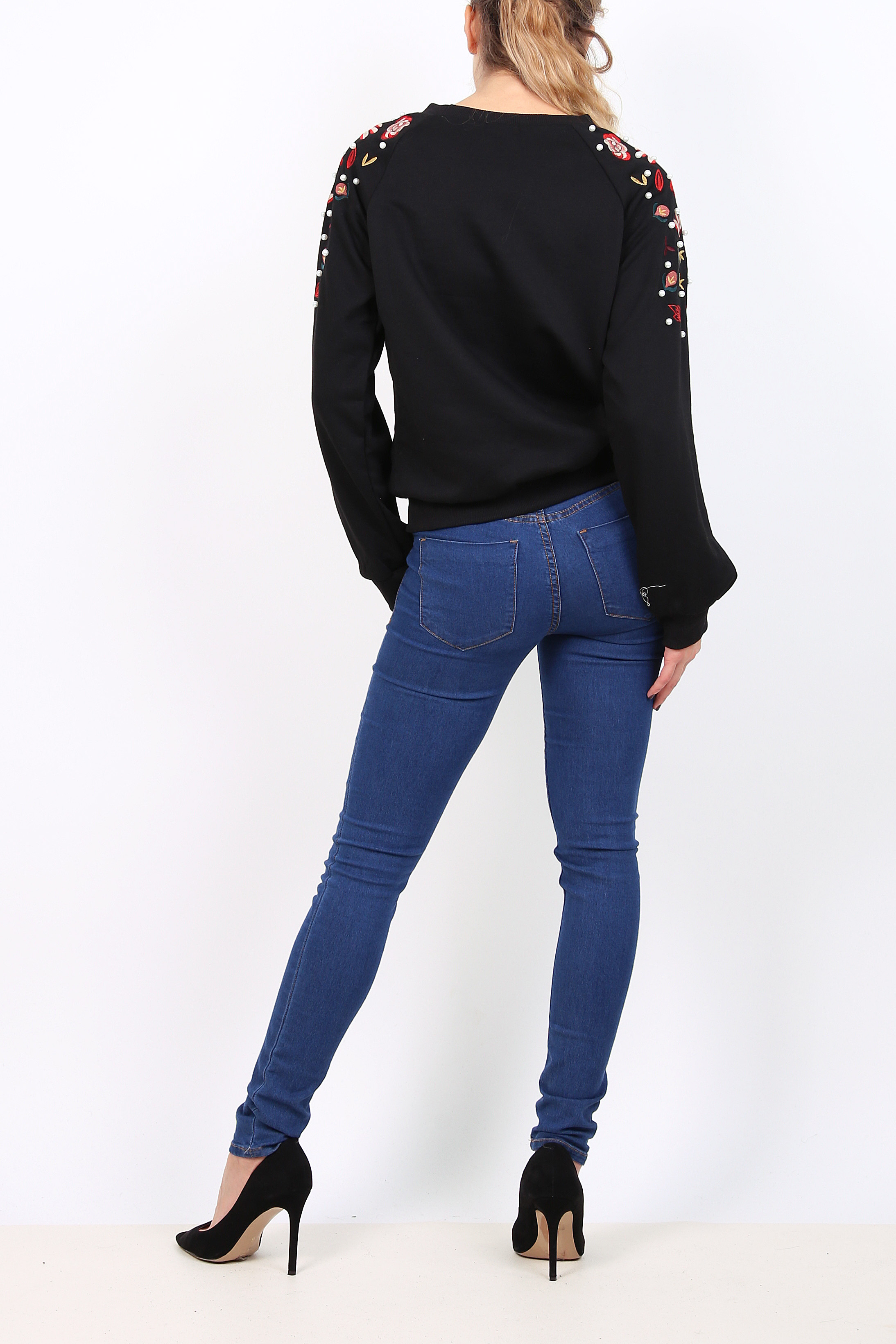 Ciao Milano Pull Noir Fleuri Col Rond