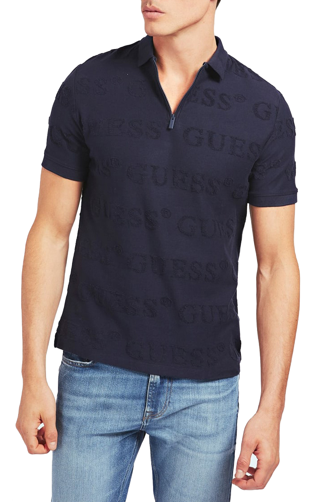 Polo bleu slim manches courtes Guess - M0bp57