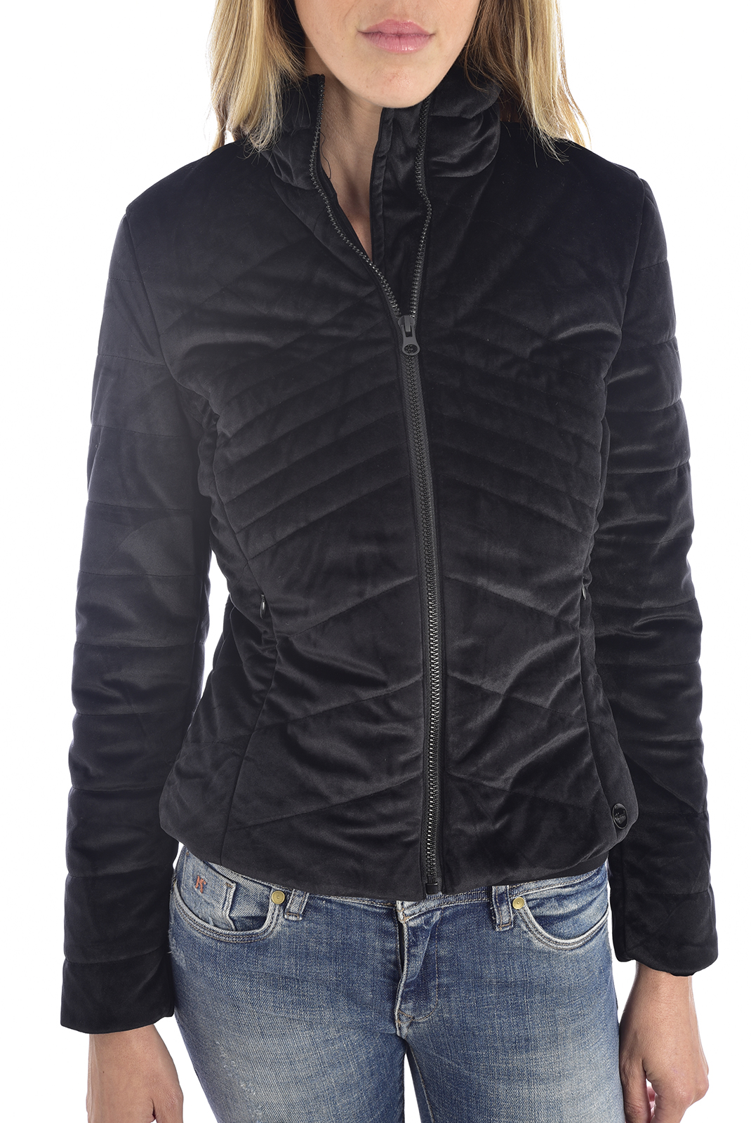 Kaporal Blouson Noir Ajusté Velours Popet 
