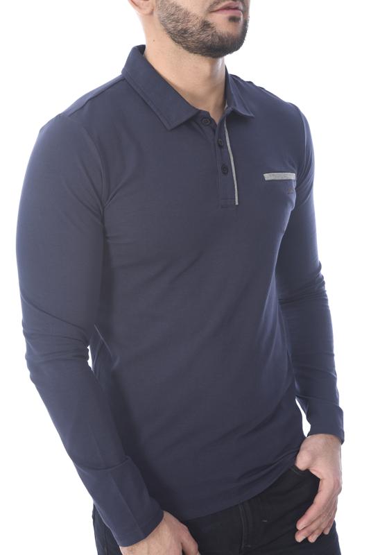 POLO GUESS MANCHES LONGUES M74P12 BLEU HOMME
