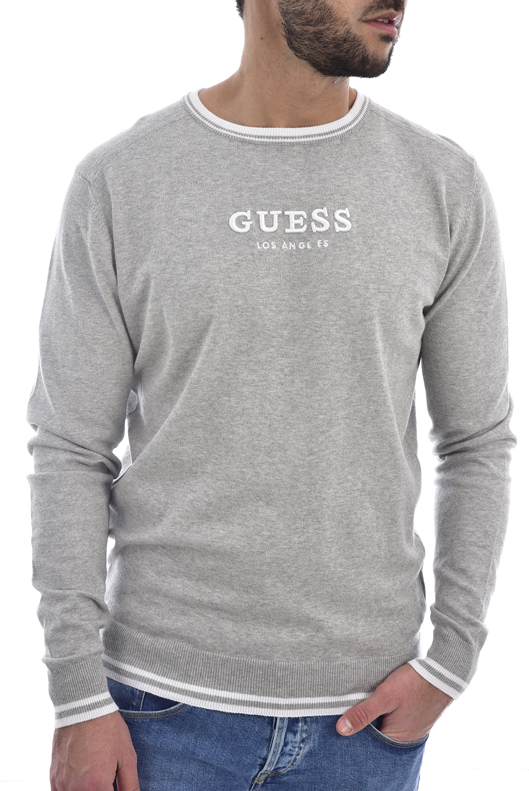 Guess Pull Gris Aaron Col En Arrondi M0gr07