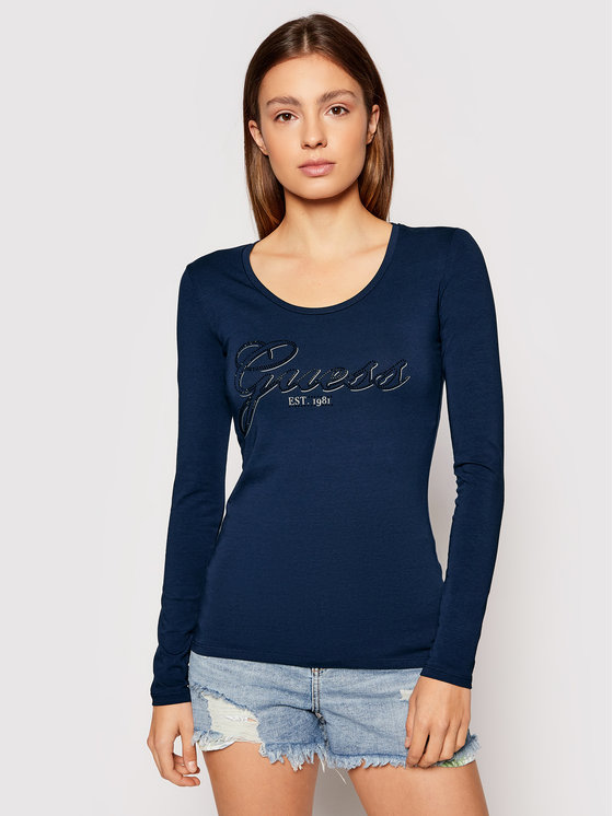 Marque  GuessGuess T-Shirt Femme Manches Longues Bleu W83I77K1D80 