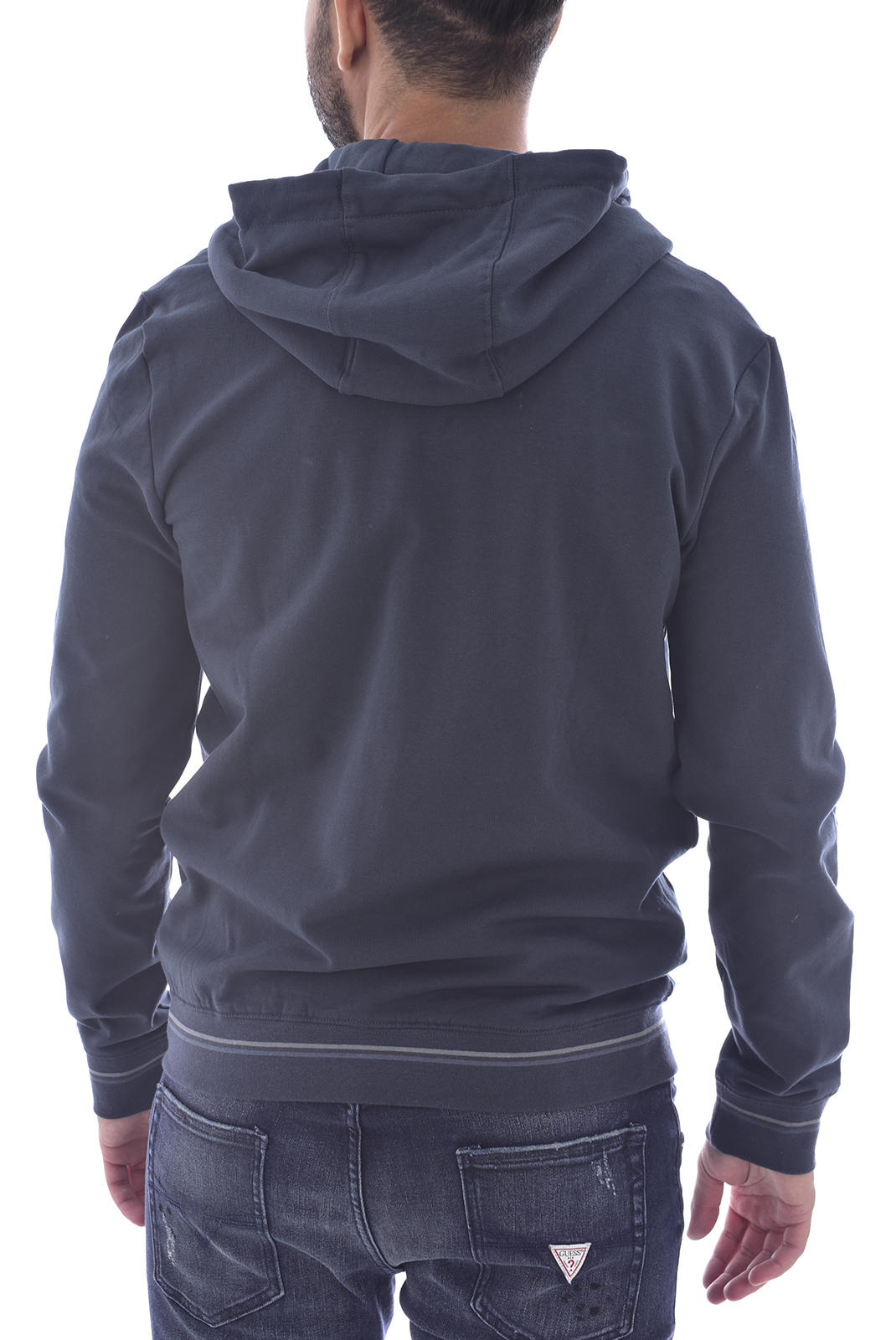 Guess Jeans Sweat Zippé Bleu À Capuche Slim Fit M1bq48 K7on1