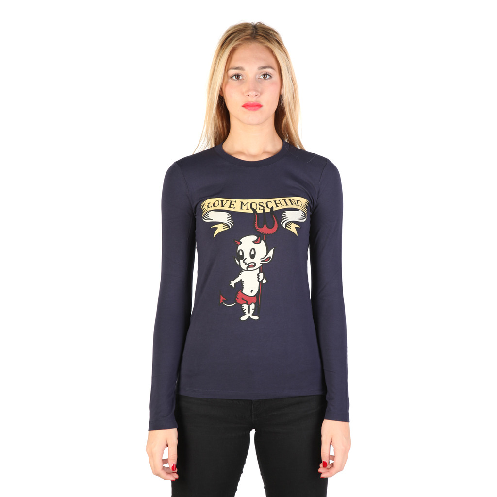 Love Moschino Tee-shirt Bleu Imprimé Manches Longues 