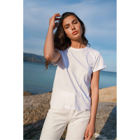 Tee-Shirt blanc uni en coton & col rond - femme