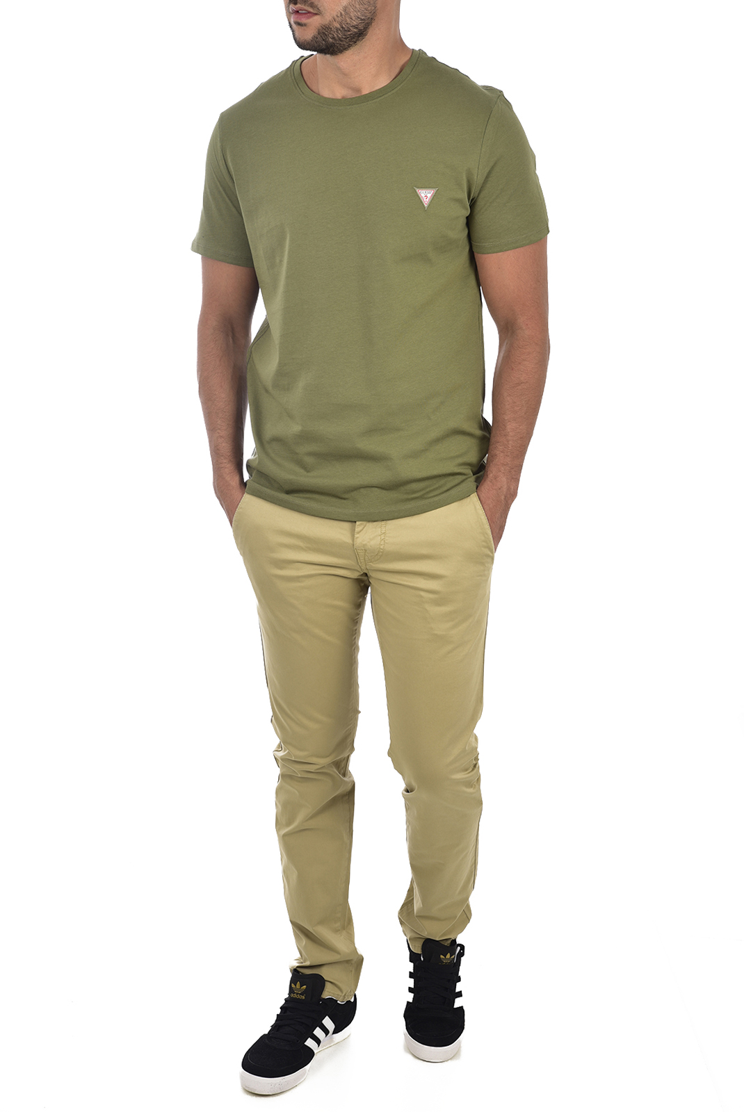 Tee-shirt kaki manches courtes homme - Guess M92i19