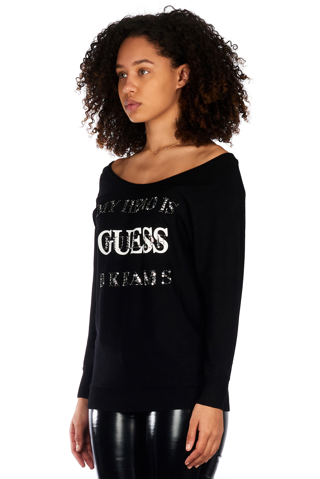 Pull noir strass pour femme - Guess W92r56