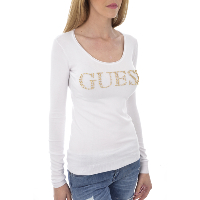 Guess Pull Fin Blanc Col Rond W92r59