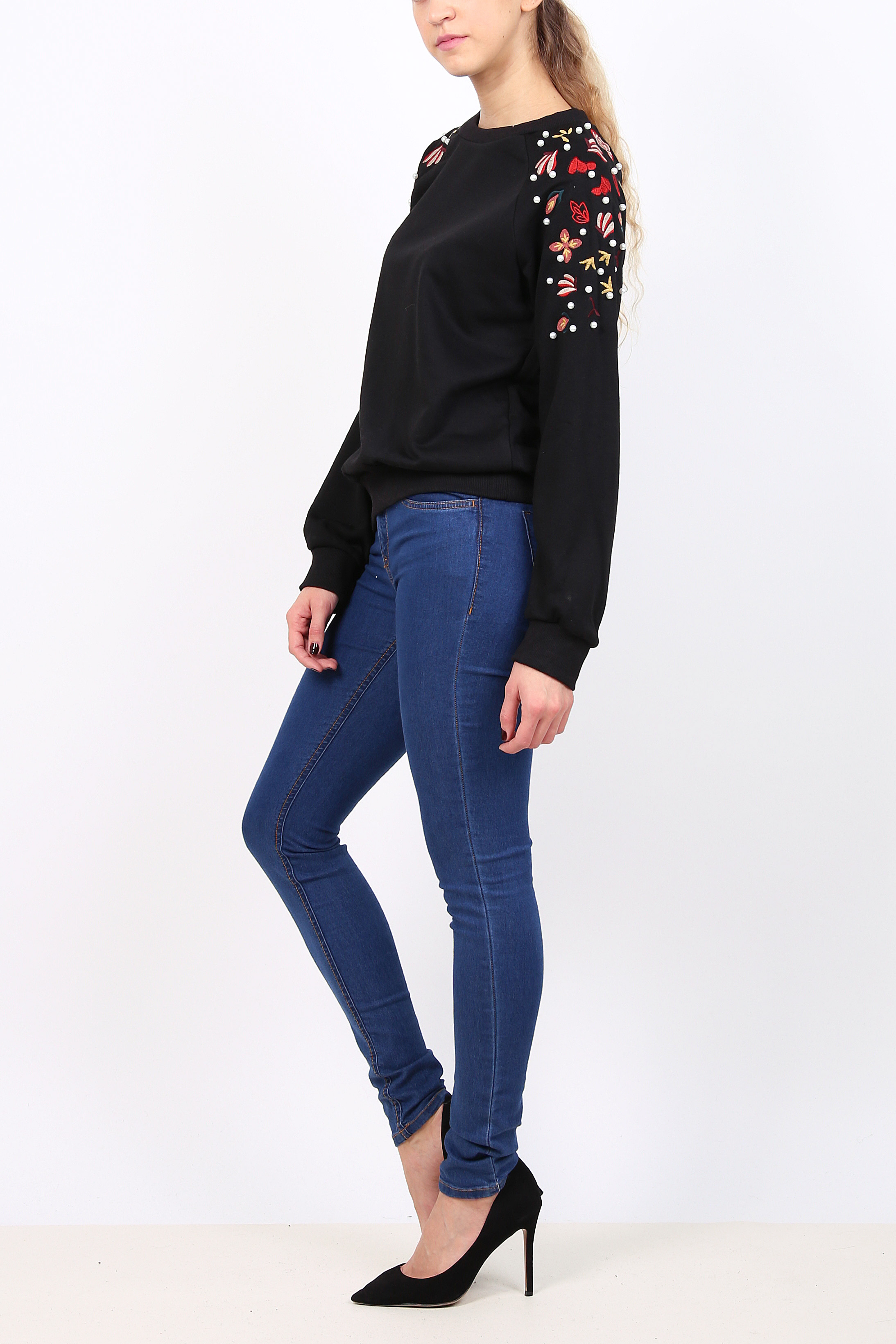 Ciao Milano Pull Noir Fleuri Col Rond