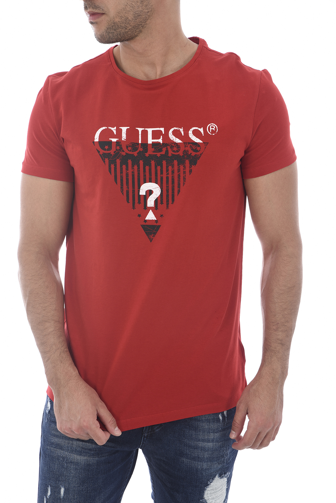 Guess Tee-shirt Rouge Avec Logo Printe U82i12