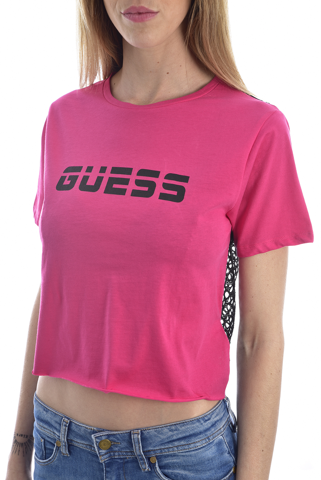 Tee-shirt rose pour femme à manches courtes Guess - O02a22