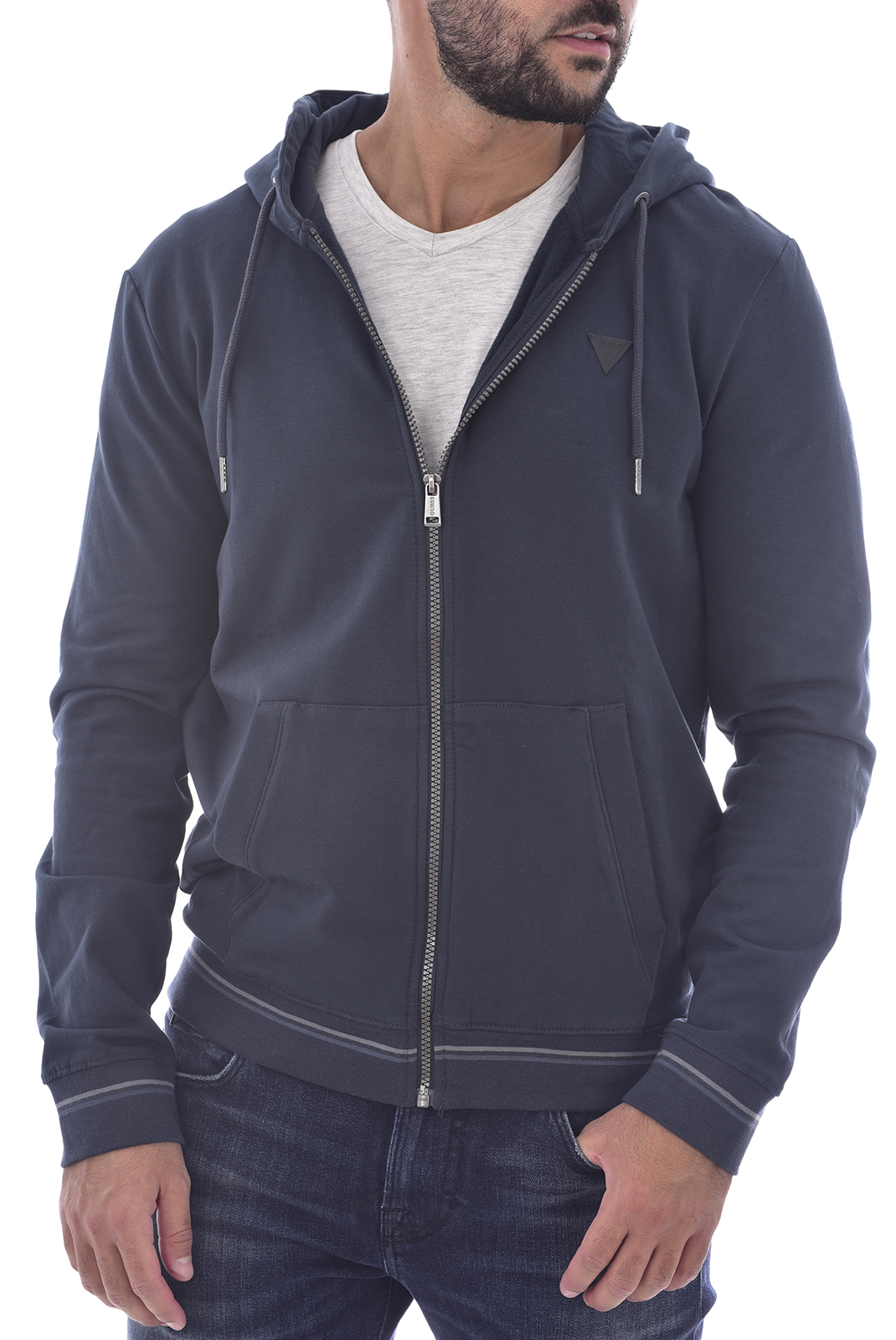 Guess Jeans Sweat Zippé Bleu À Capuche Slim Fit M1bq48 K7on1