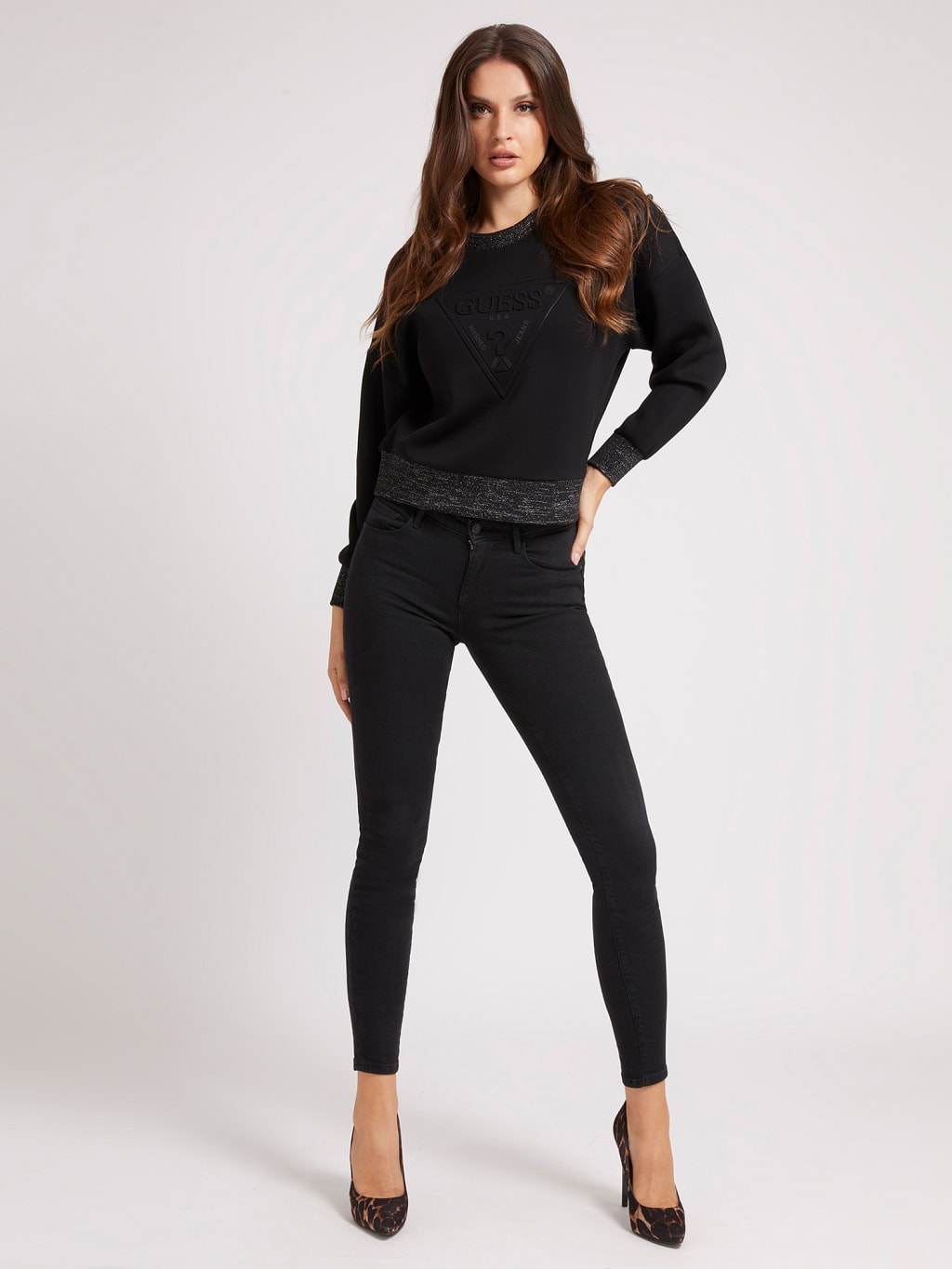 Guess Jeans Pull Noir Uni W1bq04 K7uw2 Femme