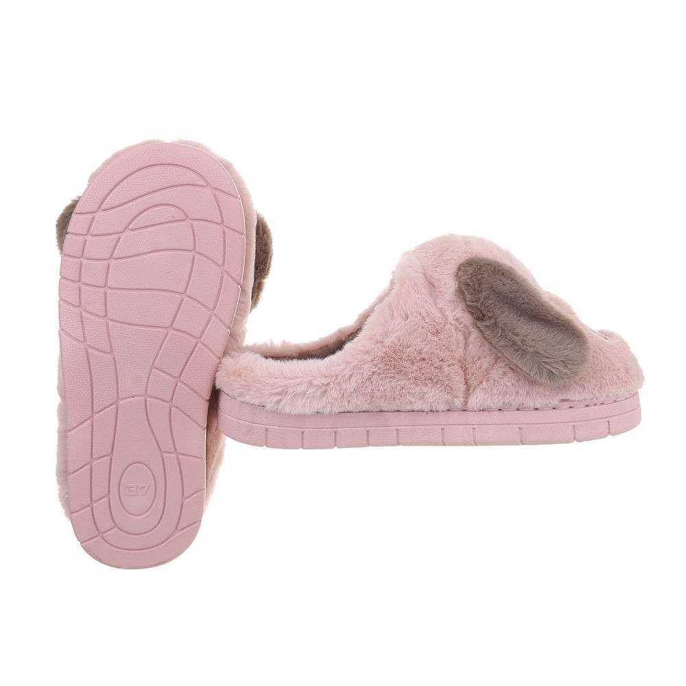 Chaussons petit chien rose pour femme - Peluche fantaisie