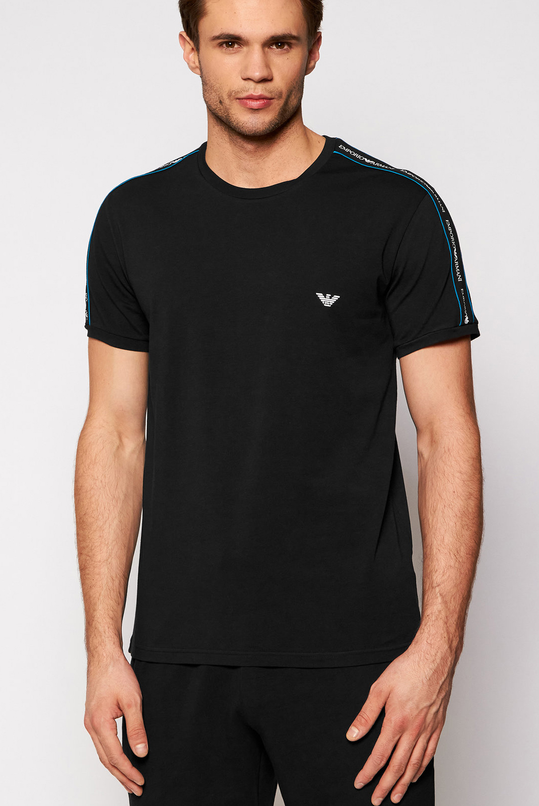 T-shirt Noir Avec Bande Brodé 111890 1p717 Emporio Armani