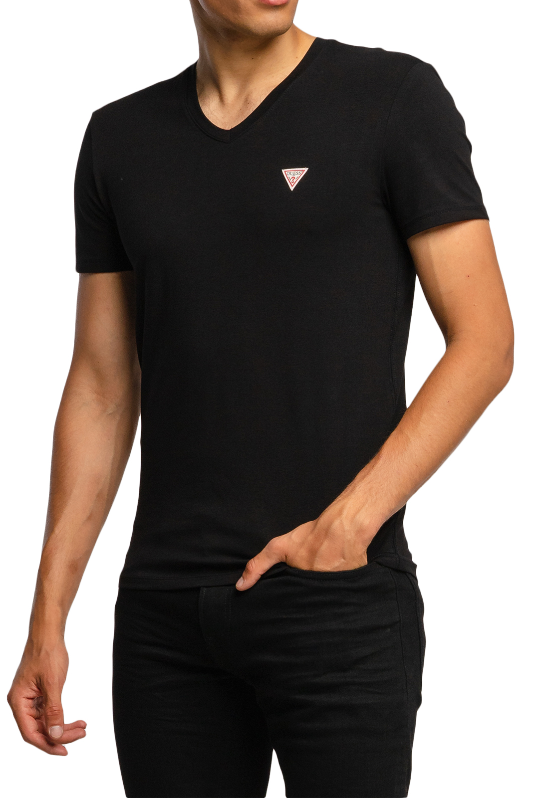 Tee-shirt slim noir col en v Guess -  M0bi32