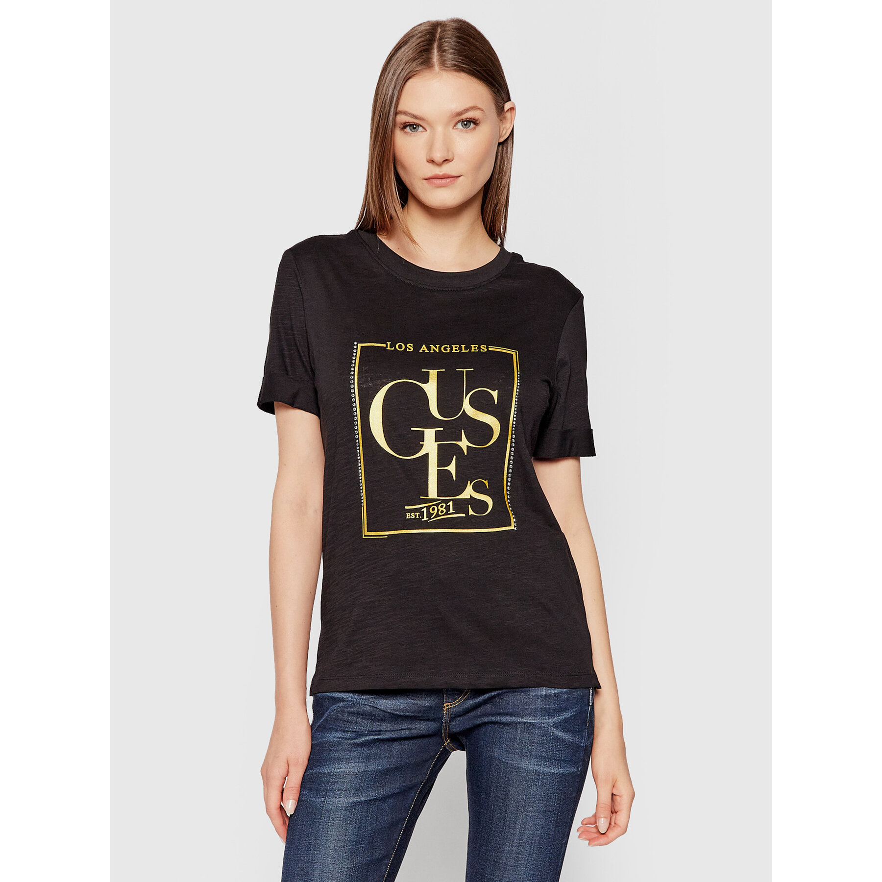 Tee-shirt Noir Manches Courtes W1yi0q R8g00 Guess Jeans