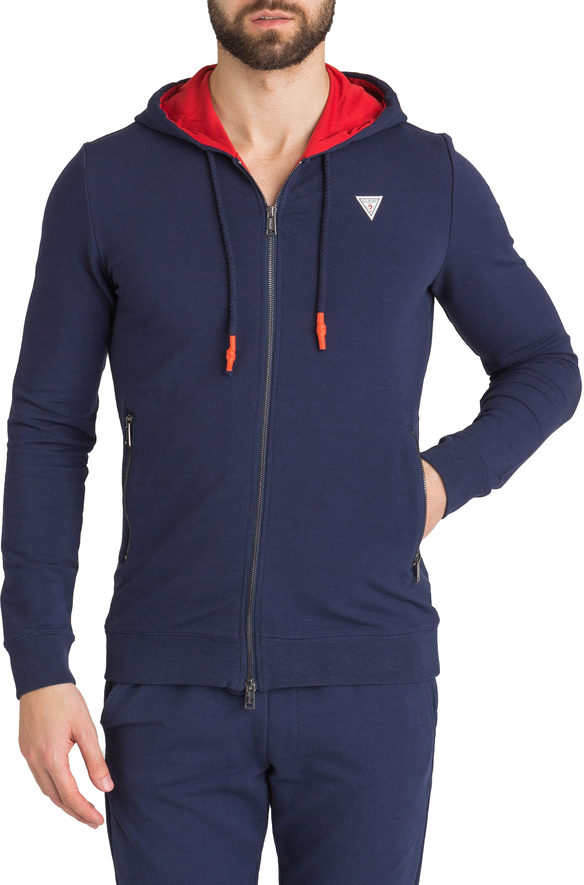 Sweat bleu à capuche pour homme Guess - M92q04