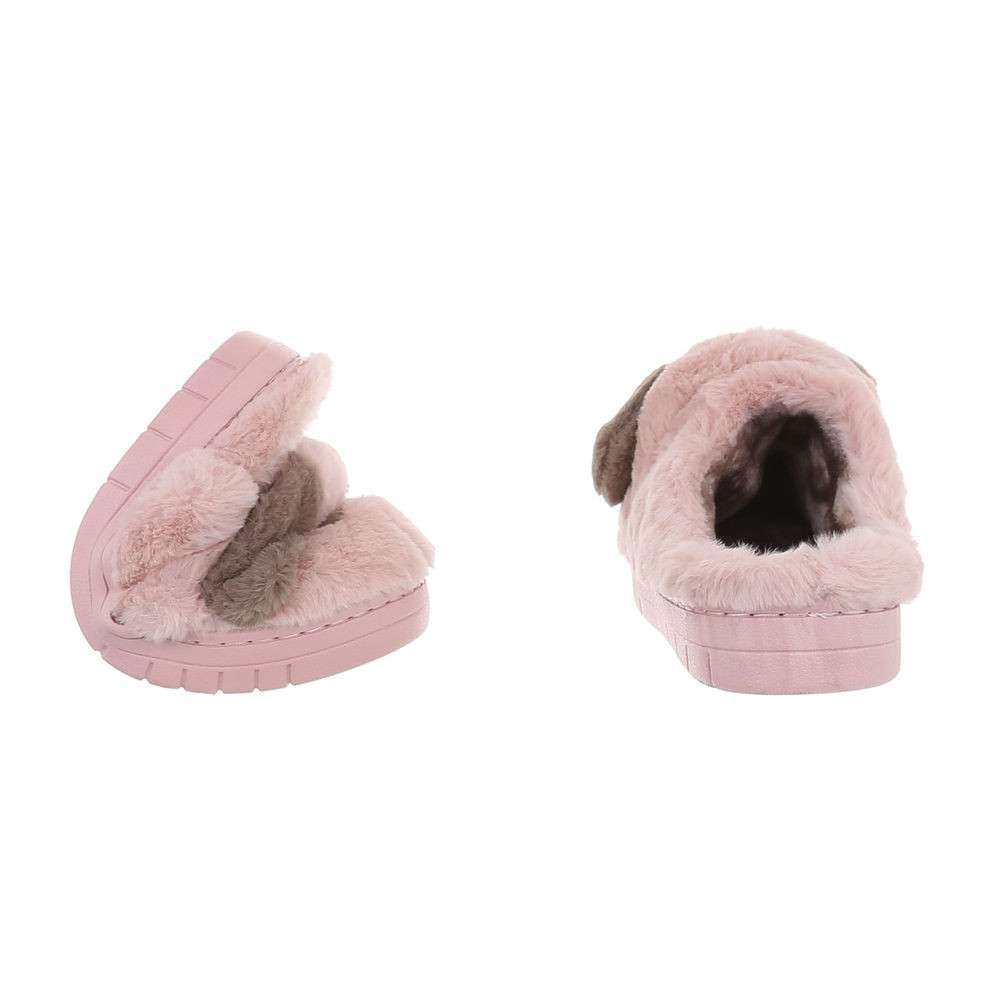 Chaussons petit chien rose pour femme - Peluche fantaisie