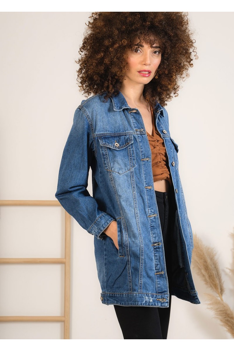 Veste Longue Bleu Denim Veste En Jeans Femme