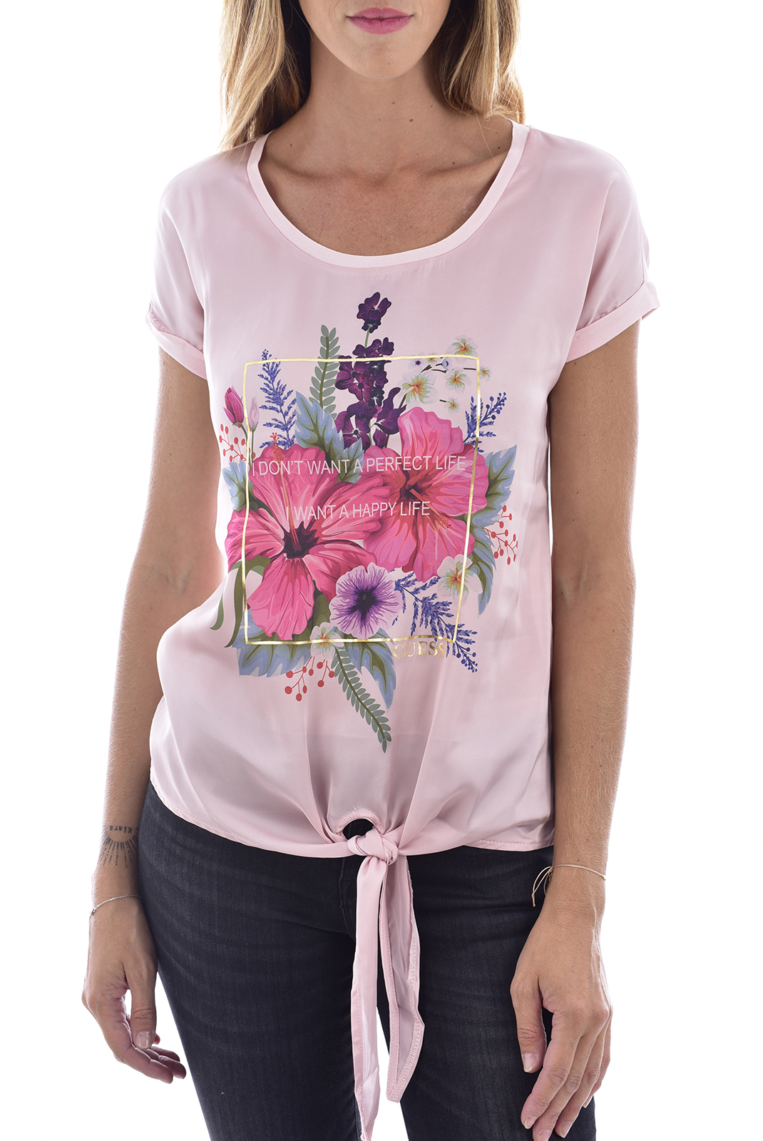 Tee-shirt rose fleuri pour femme Guess - W72i2k