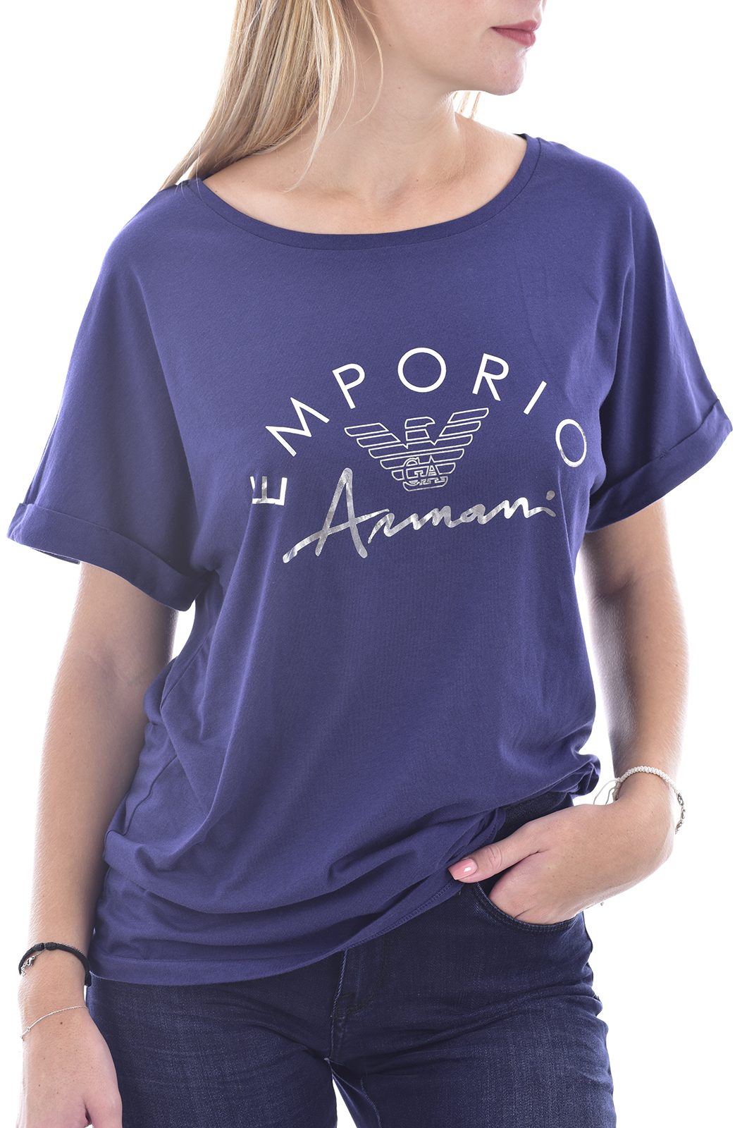 Tee-shirt bleu à manches courtes femme Emporio Armani - 164340