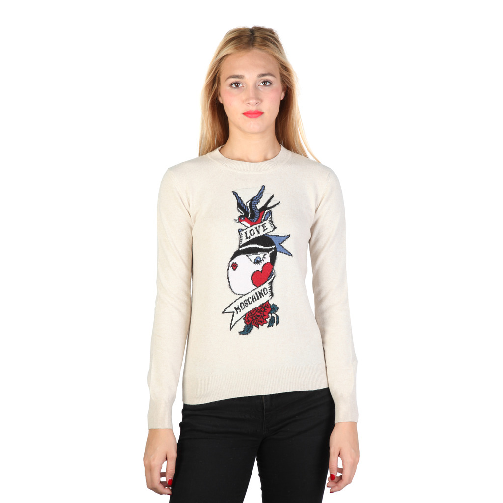 Love Moschino Pull Beige Imprimé Doux En Laine Et Cachemire