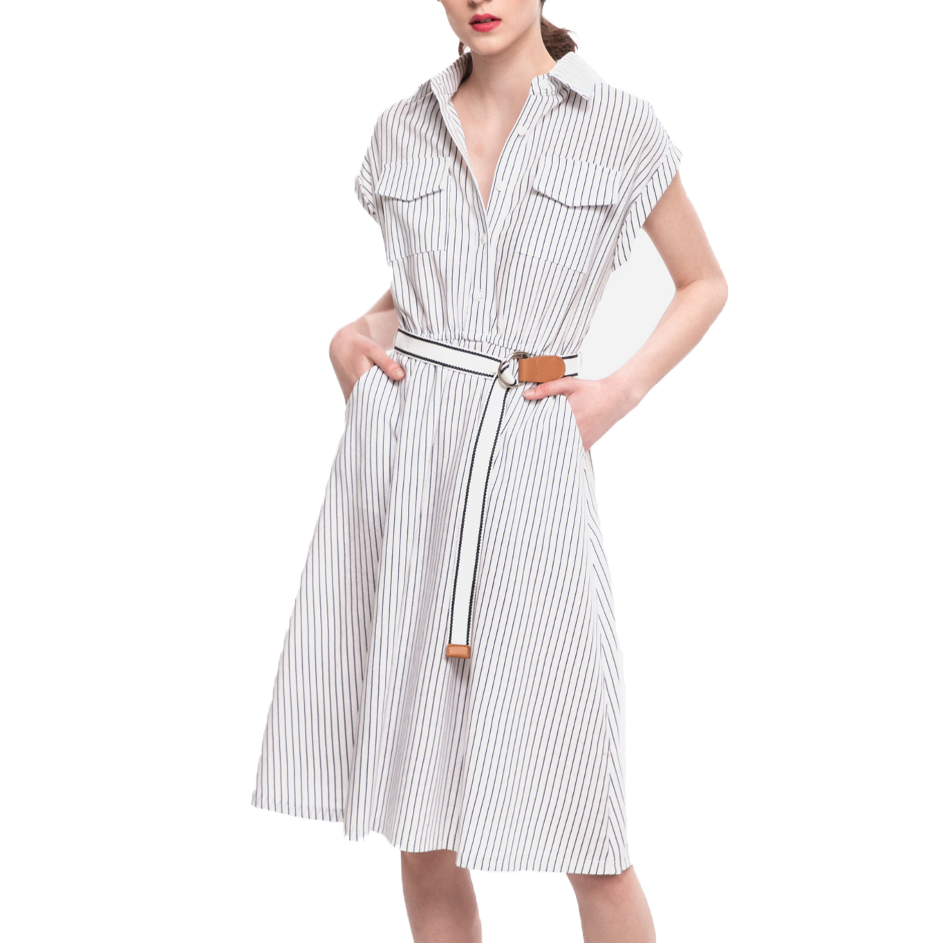Molly Bracken Robe Blanche À Rayures Ceinturée Mbp1369e20 