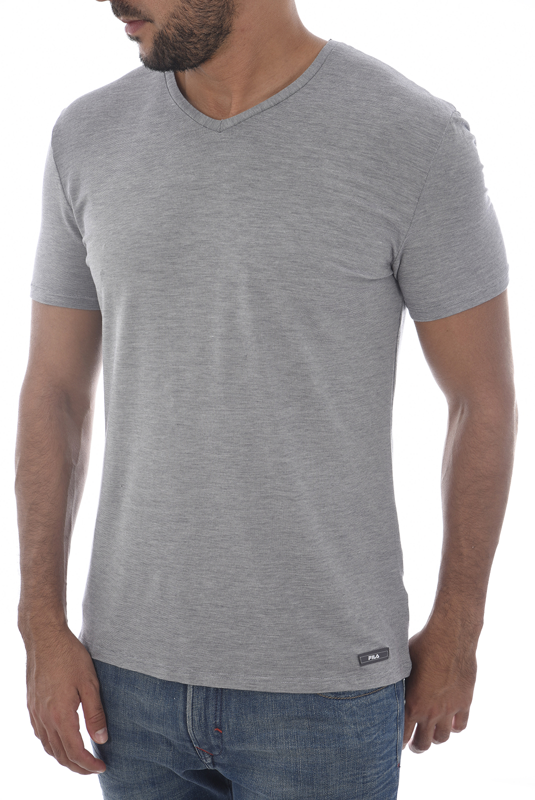 Tee-shirt gris uni col v homme- Fila