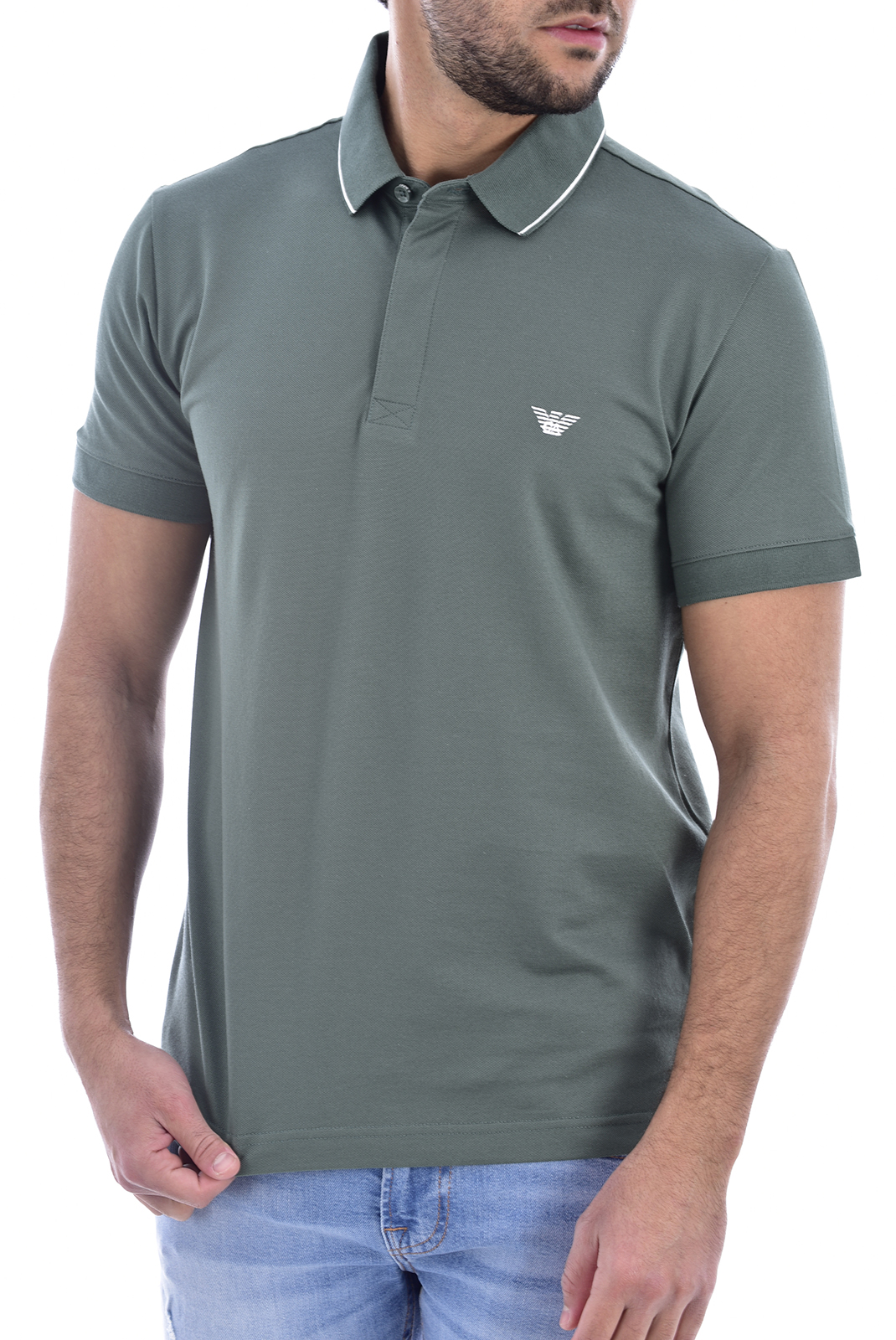 Polo vert stretch pour homme à manches courtes EA7 211804