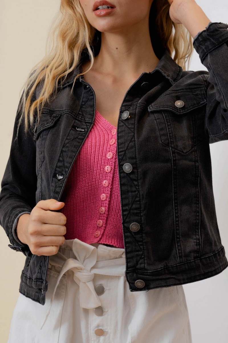 Veste en jeans noir denim classique pour femme