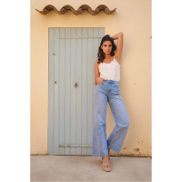 Jeans Bleu Taille Haute Évasé Denim