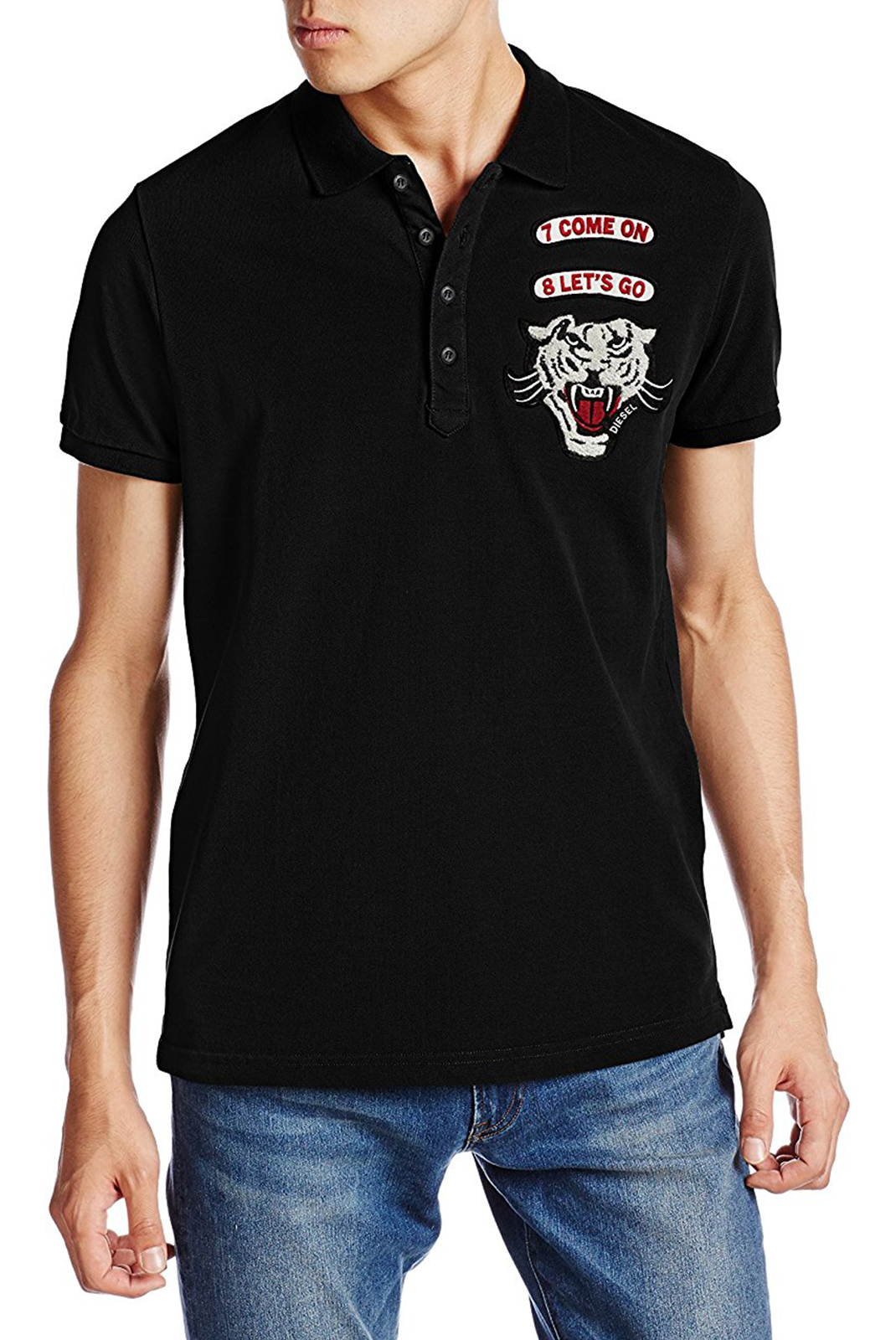 Diesel Polo Noir En Coton T-yoles Manches Courtes