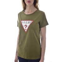 Guess Tee-shirt Vert À Manches Courtes Col Rond Triangle