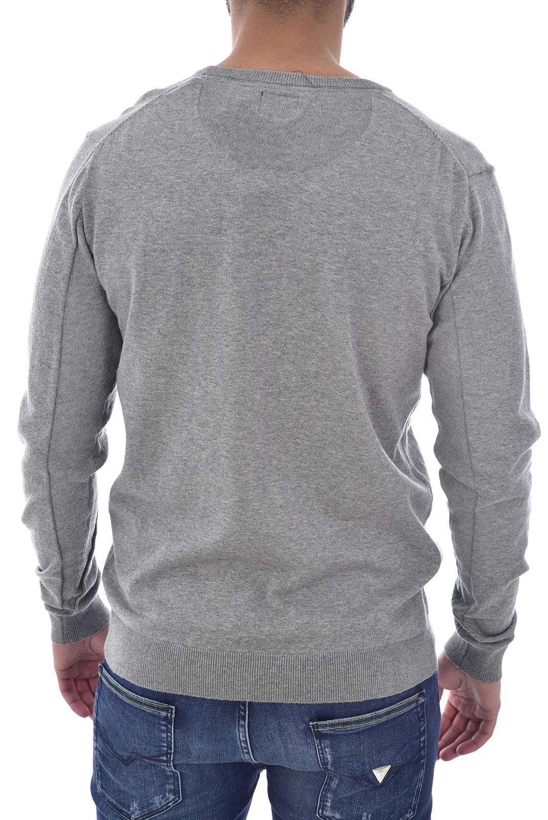 Pull gris uni regular col v homme - Guess M92r04