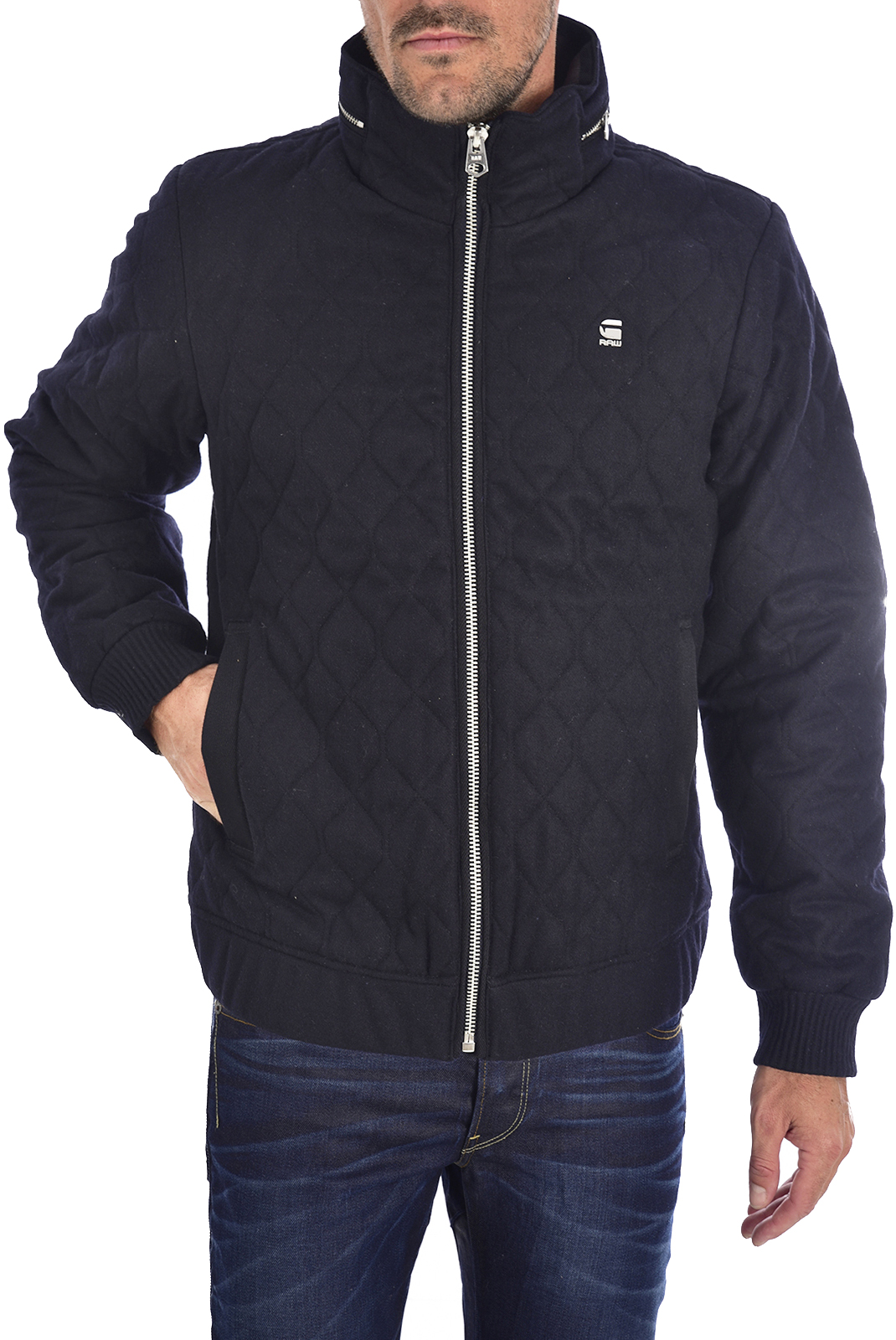 Blouson bleu damassé laine G-star - D03834 Meefic 