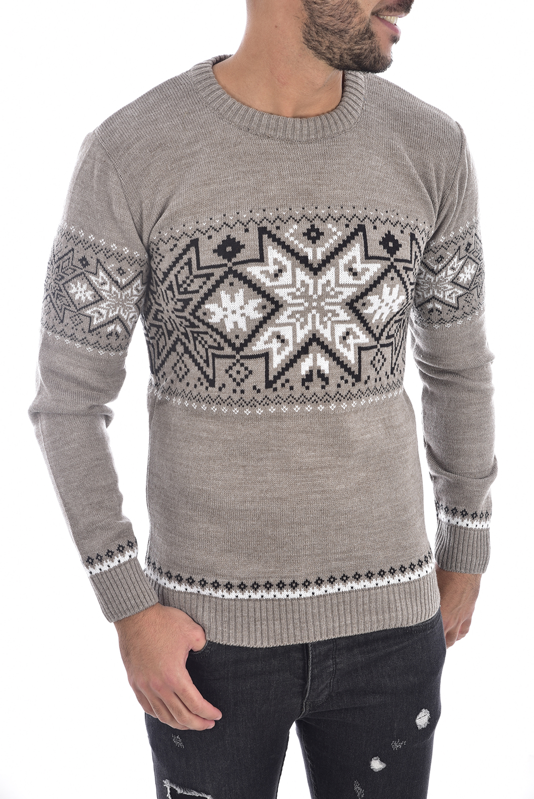 Goldenim Pull Gris À Motifs Noël 