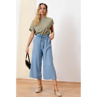 Pantalon bleu oversize tencel avec ceinture - femme