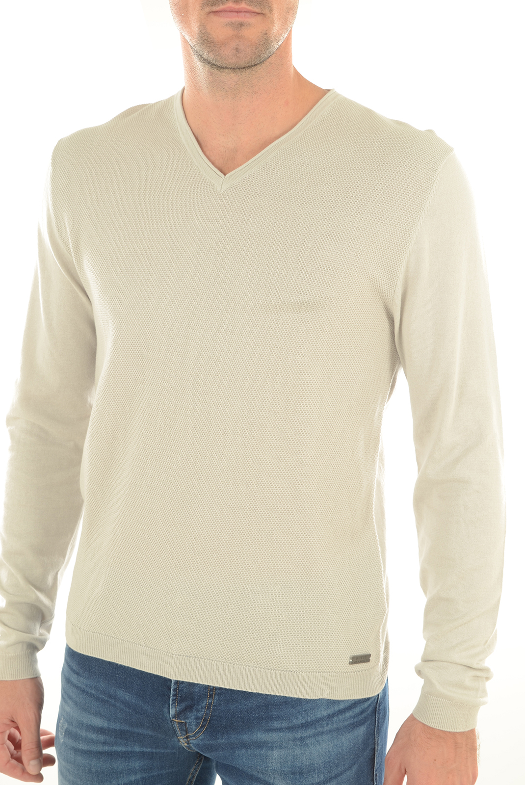 Pull beige uni coton homme - Guess M61r19 Col V