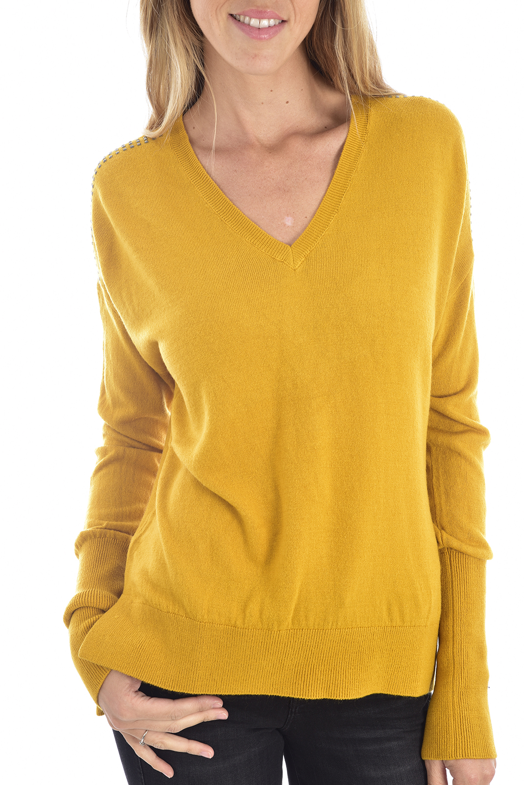 Pull jaune à col v  pour femme - Kaporal xero 