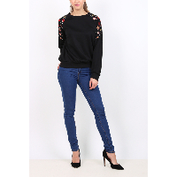 Ciao Milano Pull Noir Fleuri Col Rond