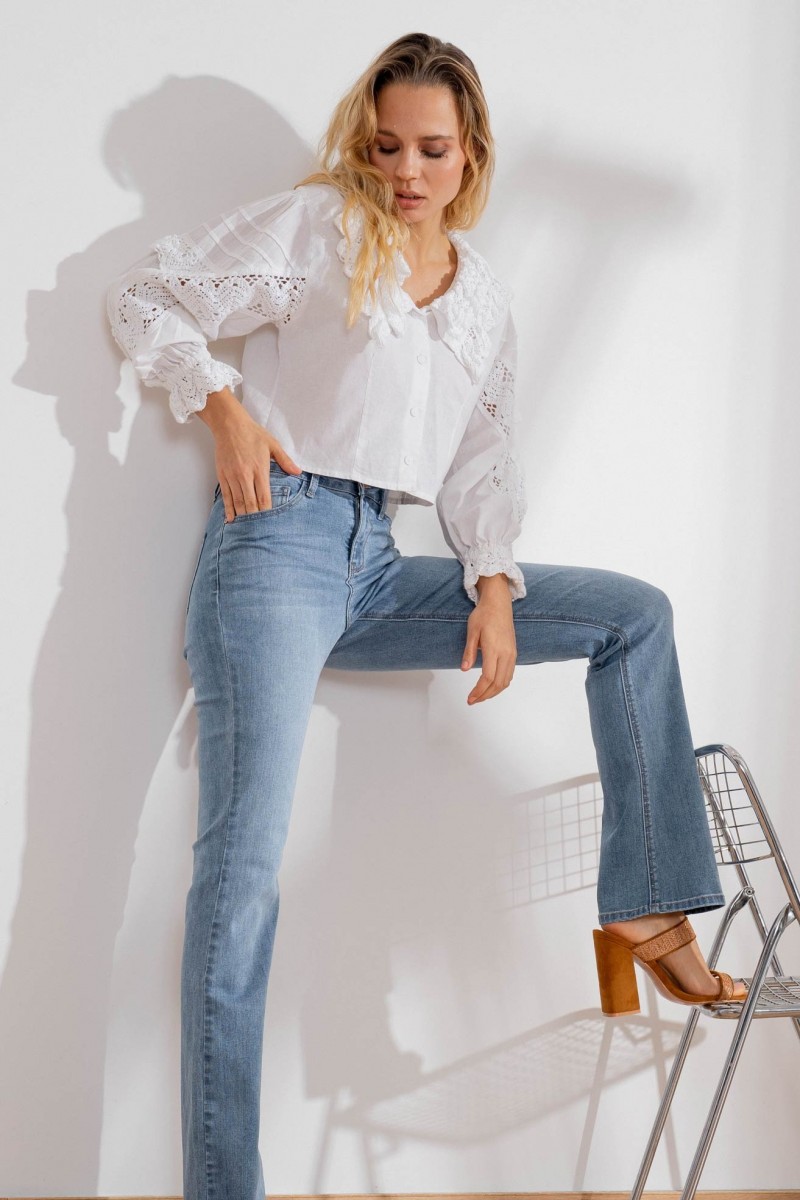 Jeans Bootcut Regular Bleu Taille Haute