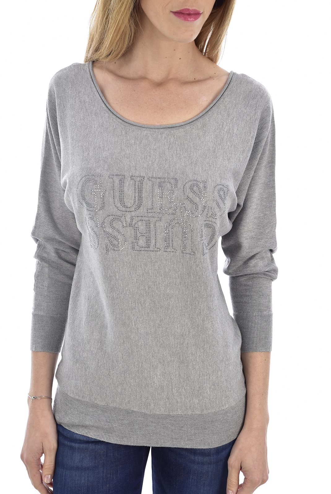 Guess Pull Gris À Col Rond W93r59 