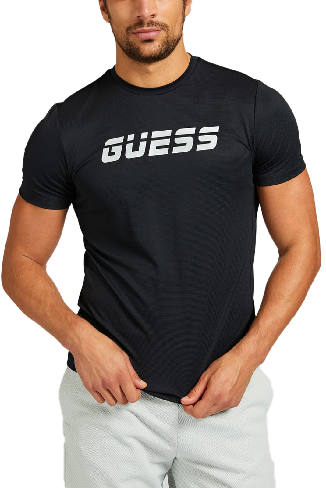 Tee-shirt noir microfibre manches courtes Guess - U1ga37 